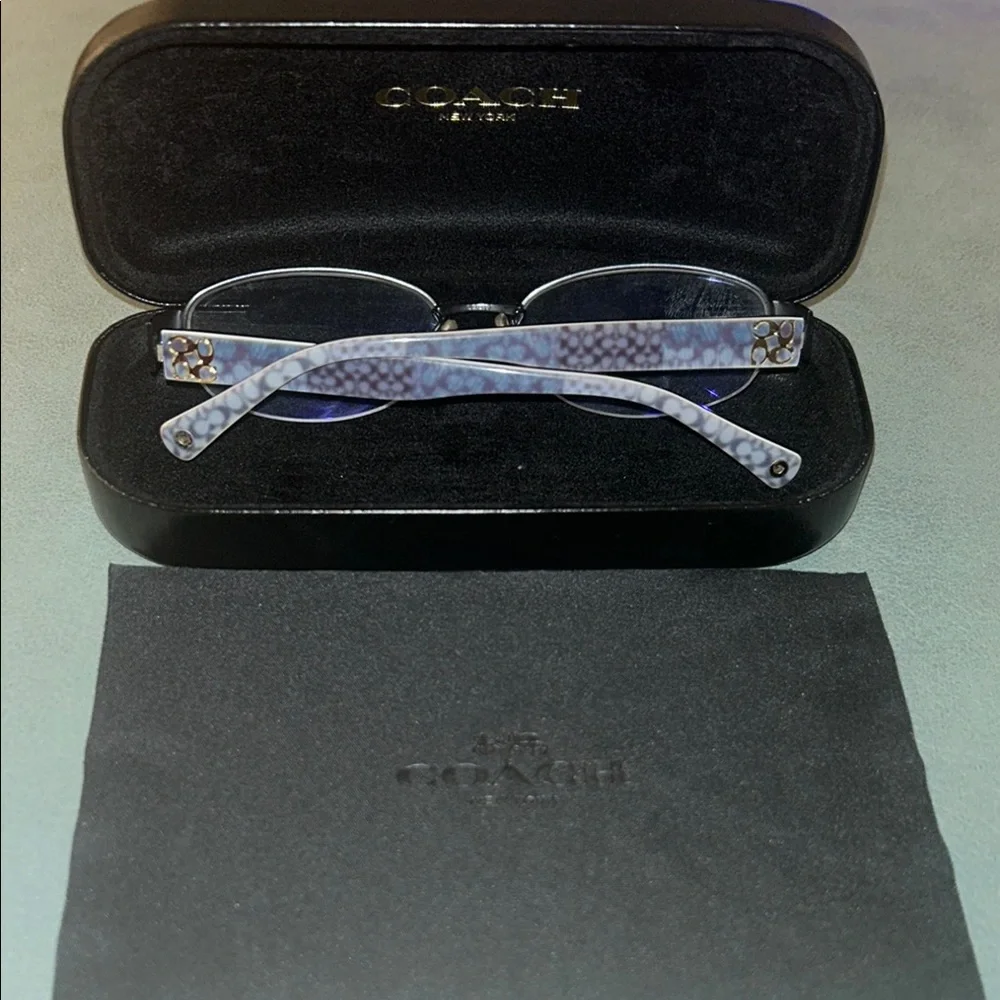 Coach Blue Patterned Eyeglasses Frames with Coach Case and Cleansing cloth